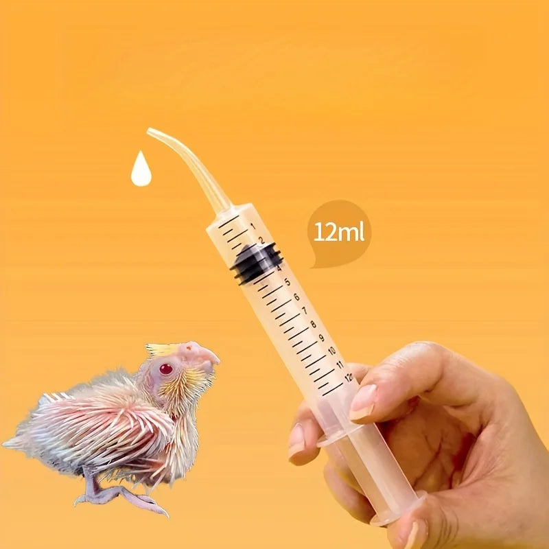 Curved Tip Syringe for Pet Feeding & Medication - Animal Oral Dosing Syringe with Safety Curved Needle for Bird Poultry feeding