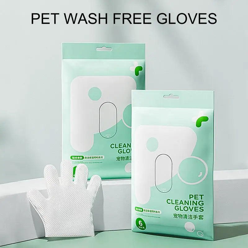 Wipes Gloves For cat Dog SPA Bath Supplies No Rinse Soft Thicken 6pcs Disposable Cleaning Wipes Pet Wash Free Gloves