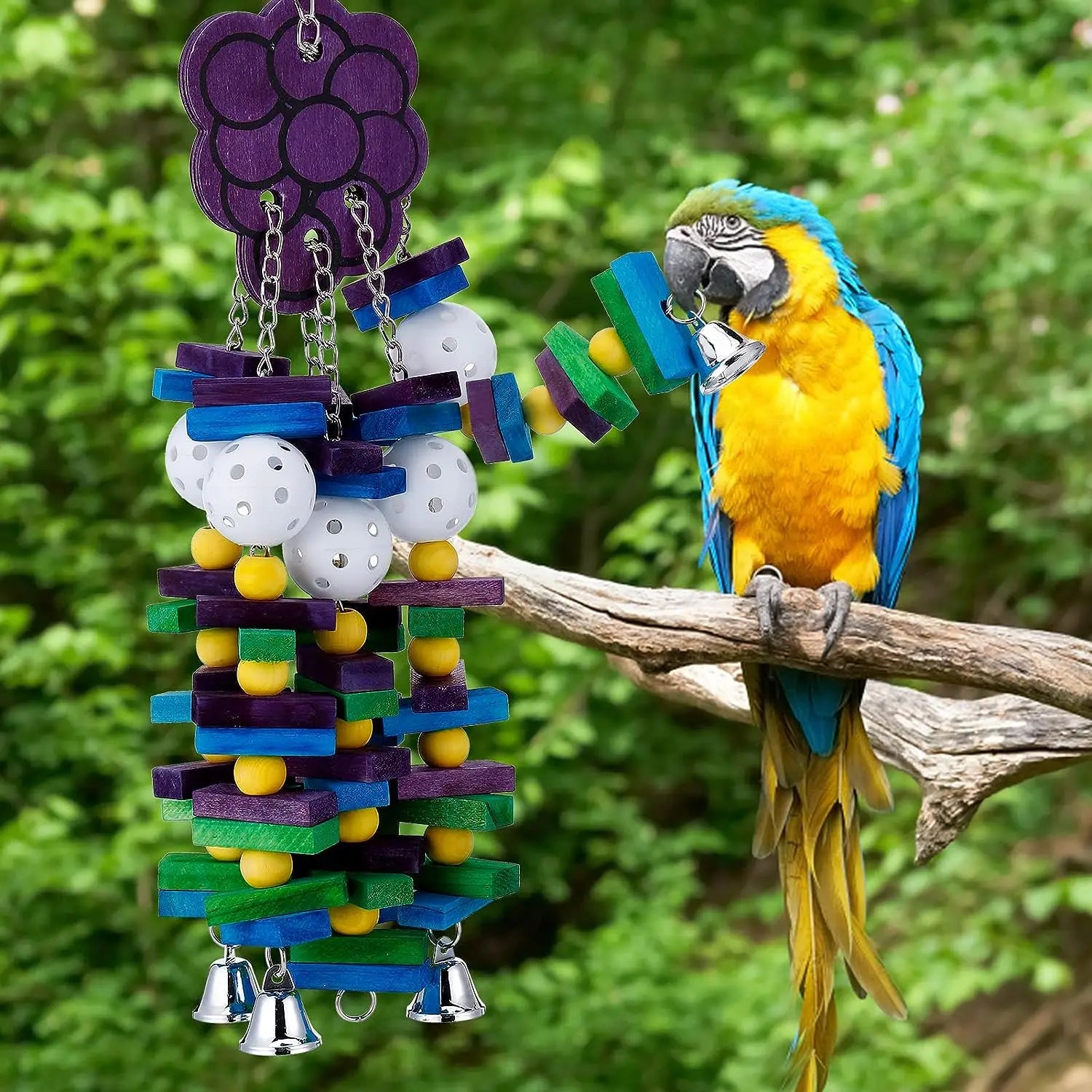 Pet Bird Chewing Toy Colorful Wooden Blocks Acrylic Beads Parrot Toy Bite Bridge Bird Tearing Toy Cockatiels Training Hang Swing