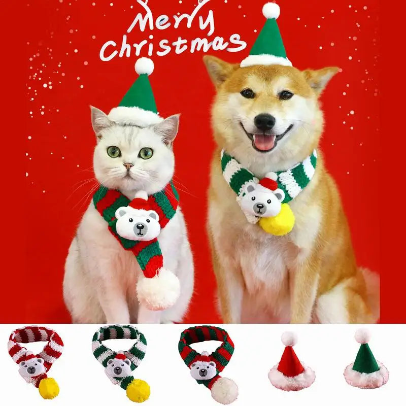 Pet Christmas hat Scarf Adjustable Dog Apparel Puppy Christmas Clothes Costumes For Pets Up To 20Kg Take Photos Props Supplies